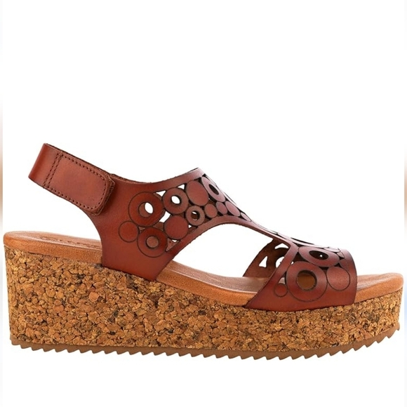 Unity In Diversity| Fanny Wedge Sandal EU 41/US 10 Brown Leather Circular Cutout - Picture 14 of 15